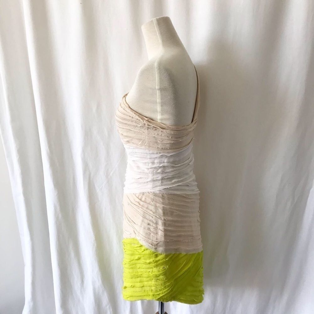 Bebe Y2K Ruched Lime Ombre One Shoulder Bodycon Party Prom Wedding Dress Small - Picture 7 of 10